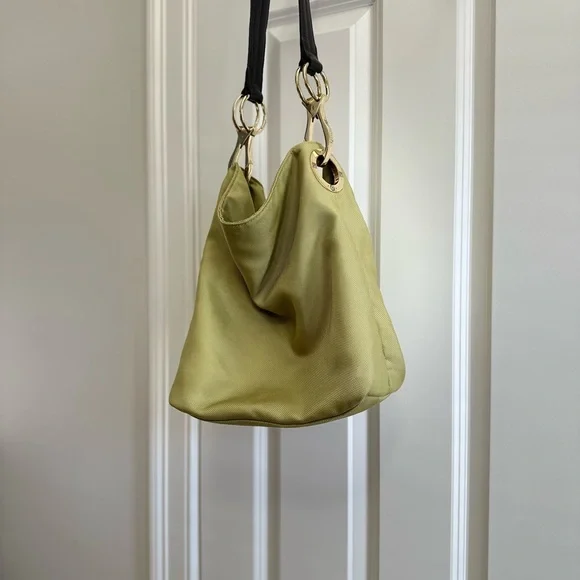 Chartreuse Tote With Brown Leather Strap - Picture 3 of 9